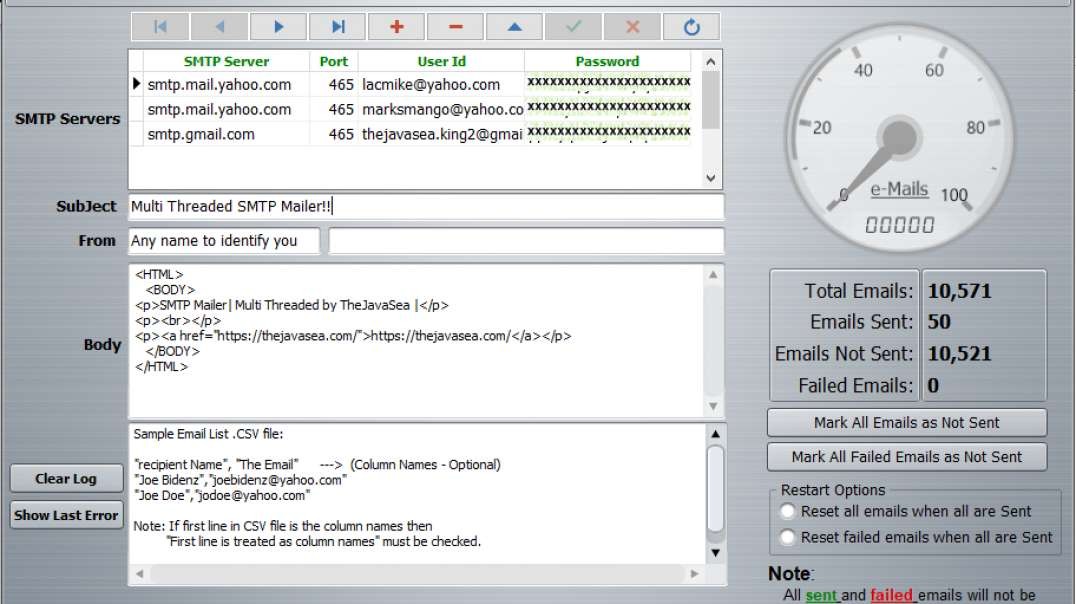 SMTP Mailer - Multithreaded By TheJavaSea.com