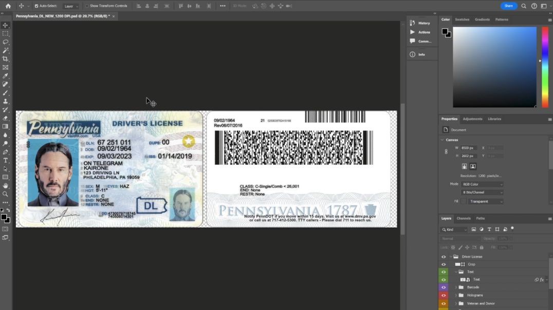 PA Real ID/DL PSD (All Security Features)