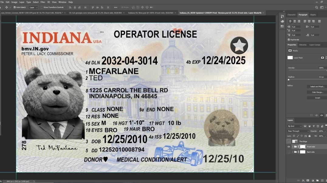 Indiana Driver License PSD Template