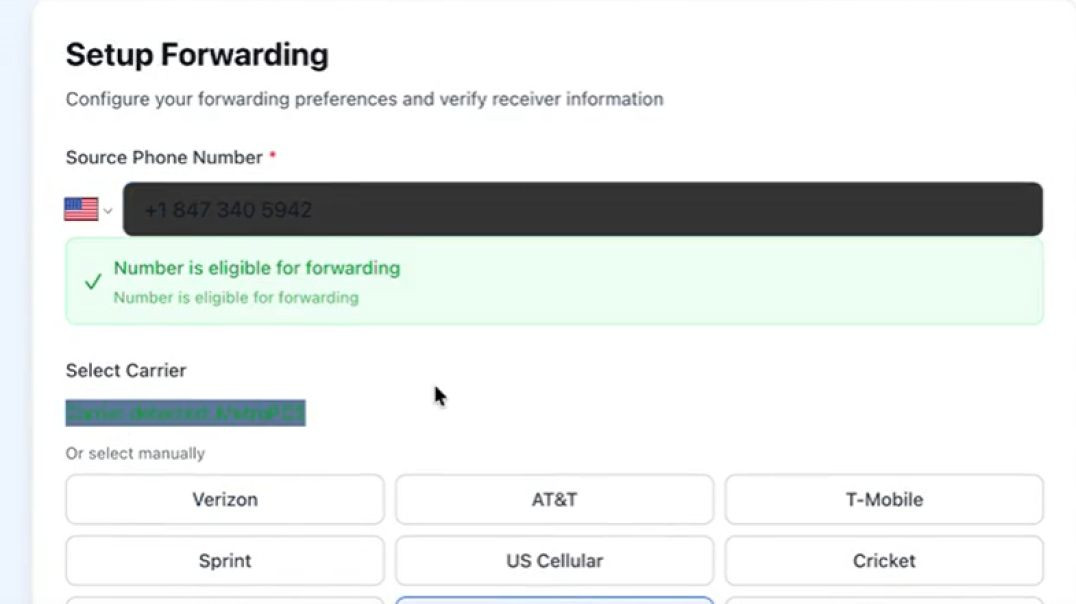 Sms forwarding to any numbers usa Using private api