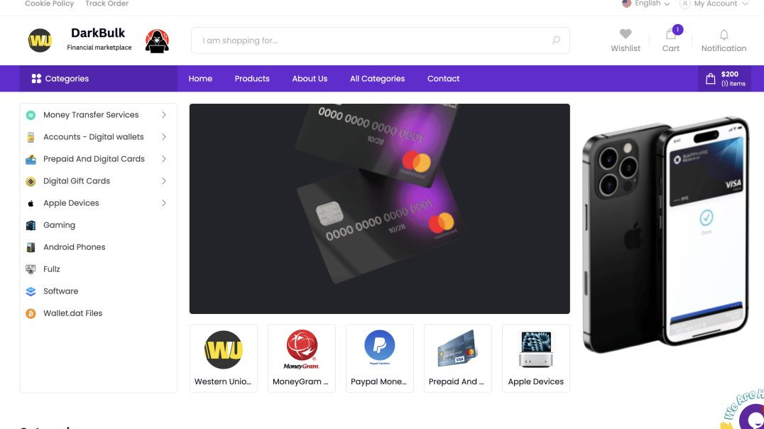 Darkbulk.cc Financial Store - Money transfer services, Prepaid Cards & Gift Cards