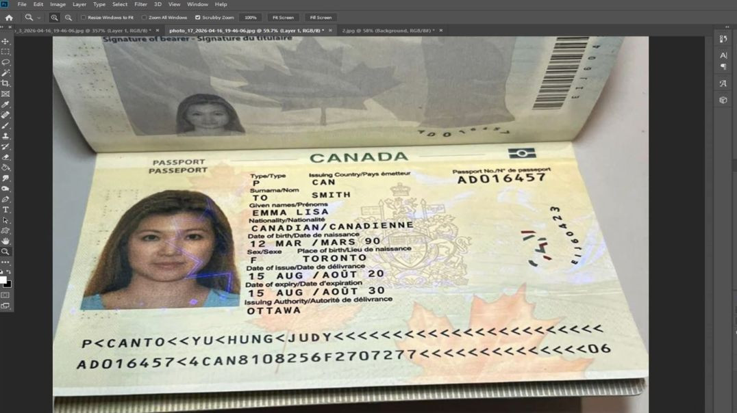 Documents modification using Photoshop.